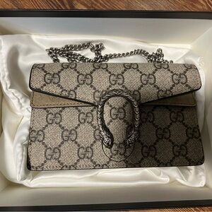 Dionysus super mini printed coated-canvas and suede shoulder bag